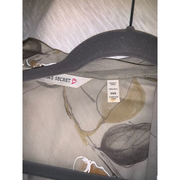 Victoria Secret VTG Slip 100% Silk Night Gown Robe Lingerie Set Gray Floral S - Picture 7 of 12